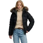 Superdry Dames Fuji Gewatteerde Jas met Imitatiebont en Capuchon zwart (M), Casual, Polyester W5012184A