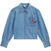 We fashion Blouse blauw denim / pueblo / kersrood