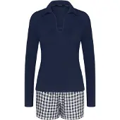 Triumph Pyjama ' Red Label Elevated Sets ' nachtblauw / wit