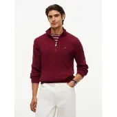 Tommy Hilfiger Heren Truien & Vesten Classic Cotton Cable Zip Mock - Bordeaux - Maat S