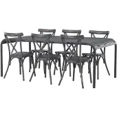 Ebuy24 Borneo tuinmeubelset tafel 100x200cm zwart 6 stoelen donkergrijs.