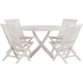 Ebuy24 Kenya tuinmeubelset tafel Ø120cm wit 4 stoelen whitewash.