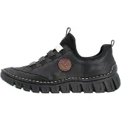 Rieker dames slipper met profielzool, elastische instap, aantrekkoordjes, model 57550, maat: 39 EU, kleur: zwart
