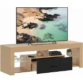 HOMCOM TV Stand-Spanplatte, Glas-140 x 40 x 45 cm-Eiche