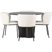 Ebuy24 Olivia eethoek eettafel mokka 4 stoelen bouclé wit.
