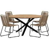 Ebuy24 Mexico tuinmeubelset tafel Ø140cm naturel 4 stoelen bruin.