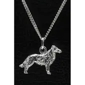 MOOYE ® - Collectie Zilveren Australische shepherd met staart ketting hanger - groot