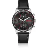 HUGO #Drift Horloge met zwarte wijzerplaat en zwarte leren polsband