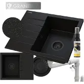 Granitan Zwarte Granieten Spoelbak Milano met Afdruiprek en Sifon Zwart