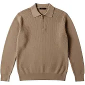 Kleidermafia Trui 'Slim Fit Knit Zipper Polo Sweater - Camel' camel