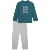 Schiesser Nachtkledij ' Nightwear ' grijs gemêleerd / donkergroen
