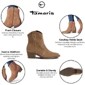 Tamaris dames Camel Brown Suede Leren Cowboy Western Enkellaarzen - 25702-41