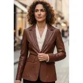 Infinity Leather Dames beige Italiaanse leren blazerjas - Eclipse
