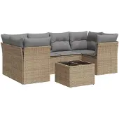 vidaXL 7-delige Loungeset met kussens poly rattan beige