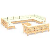 vidaXL 14-delige Loungeset met crèmekleurige kussens grenenhout