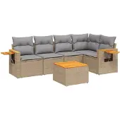 vidaXL 6-delige Loungeset met kussens poly rattan beige