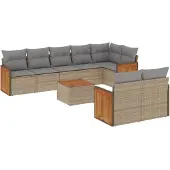vidaXL 9-delige Loungeset met kussens poly rattan beige