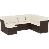 vidaXL 7-delige Loungeset met kussens poly rattan bruin