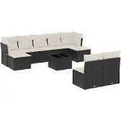 vidaXL 10-delige loungeset voor de tuin met kussens, zwart, polyrotan