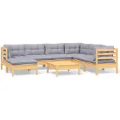 vidaXL 8-delige loungeset voor de tuin met grijze kussens, gemaakt van massief grenenhout