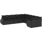vidaXL 10-delige loungeset voor de tuin met kussens, zwart, polyrotan