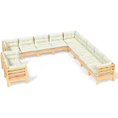 vidaXL 11-delige Loungeset met crèmekleurige kussens grenenhout