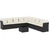 vidaXL 10-delige Loungeset met kussens poly rattan zwart