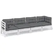 vidaXL 4-delige loungeset voor de tuin met kussens, gemaakt van massief grenenhout
