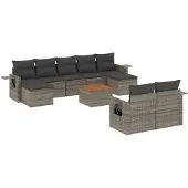 vidaXL 10-delige Loungeset met kussens poly rattan grijs