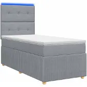 vidaXL LED boxspringbed met matras, lichtgrijs, 90 x 200 cm, gestoffeerd