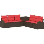 vidaXL Bankstel 7 st Bruin en Rood 124 x 62 x 69 cm