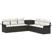 vidaXL Bankstel 7 st Zwart en Crème Wit Poly Rattan en Staal