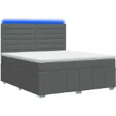 vidaXL LED boxspringbed met matras, donkergrijs, 140 x 190 cm, gestoffeerd