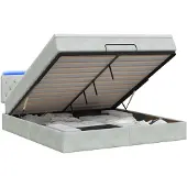vidaXL Ottomanbed met matras en LED-verlichting, lichtgrijs, 180 x 200 cm, fluweel