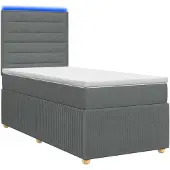 vidaXL LED boxspringbed met matras, donkergrijs, 90 x 190 cm, gestoffeerd