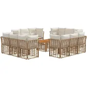 vidaXL Tuinbank Set 13 st Natuurlijk en Crème Wit poly rattan