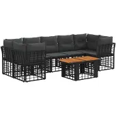 vidaXL Tuinbank Set 8 st Zwart en Donkergrijs poly rattan