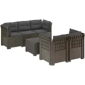 vidaXL 5-Zits Tuinbank met Kussens Rattanlook PP Lichtgrijs