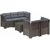 vidaXL 5-Zits Tuinbank met Kussens Rattanlook PP Lichtgrijs