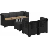 vidaXL 5-Zits Tuinbank met Kussens Rattanlook PP Antraciet