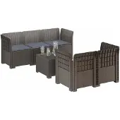 vidaXL 5-Zits Tuinbank met Kussens Rattanlook PP Lichtgrijs