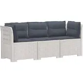 vidaXL 3-Zits Tu bank met Kussens Rattan Look PP Wit