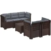 vidaXL 5-Zits Tuinbank met Kussens Rattanlook PP Bruin