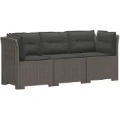 vidaXL 3-Zits Tu bank met Kussens Rattan Look PP Lichtgrijs