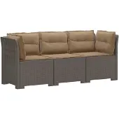 vidaXL 3-Zits Tu bank met Kussens Rattan Look PP Lichtgrijs
