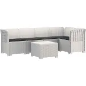 vidaXL 5-Zits Tuinbank met Kussens Rattanlook PP Wit