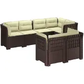 vidaXL 7-Zits Tuinbank met Kussens Rattan Look PP Bruin