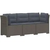 vidaXL 3-Zits Tu bank met Kussens Rattan Look PP Lichtgrijs