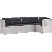 vidaXL 5-Zits Tuinbank met Kussens Rattanlook PP Wit