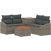 vidaXL Bankstel 6 st Grijs en Donkergrijs Poly Rattan en Staal